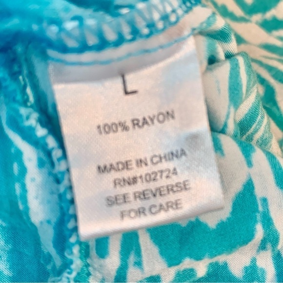 Grand & Greene Tunic Top Large Teal White 3/4 Length Sleeves 1/4 Button-Up Rayon - Picture 12 of 15